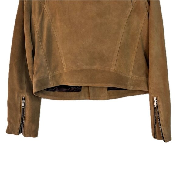 😊Jason Wu Suede Leather Moto Biker Jacket Desert Camel Womens Size M NWT $428 - Picture 7 of 9